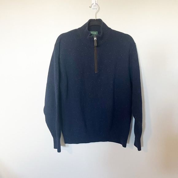 Orvis navy speckled wool 1/4 zip pullover sweater size large - Picture 1 of 8